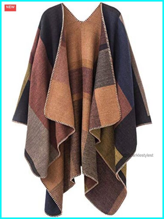 Accessories - Reversible Poncho Sweater Cape Shawl Wrap Winter Warm